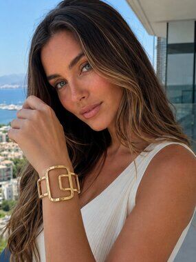 18K Gold Plated 316L SS Geometric Square Open Cuff Bracelet Quiet Luxury 2.75in